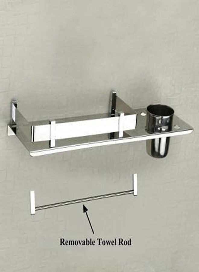 Filox 3-in-1 Stainless Steel Bathroom Shelf Rack | Wall Mounted Multipurpose Towel Holder, Toothbrush & Tumbler Organizer | Space Saving Bathroom Accessories Shelf with Modern Design - Image 2
